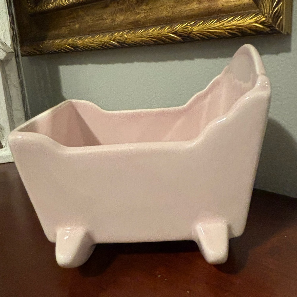 Set of two Ceramic Baby bed & Blue Shoe. Used in vintage floral arrangements.